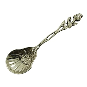 Vintage Swedish Silver Rosebud Motif Handle Coffee Spoon with Shell Form Bowl, No Monogram, Gewe Malmo Sweden