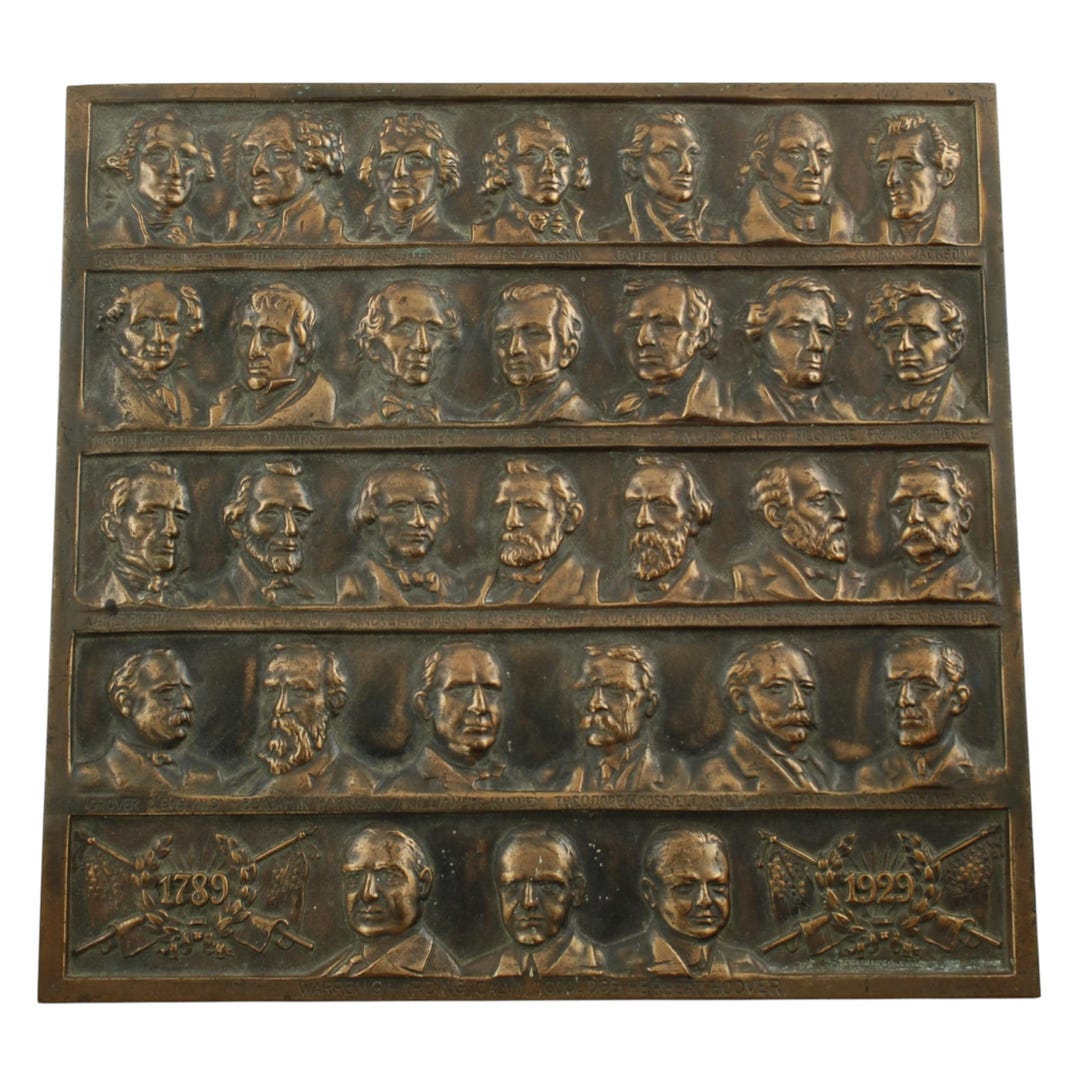 Vintage United States President Bronze Relief Portrait Plaque 1789 1929 vintage-united-states-president-bronze-relief-portrait-plaque-1789-1929