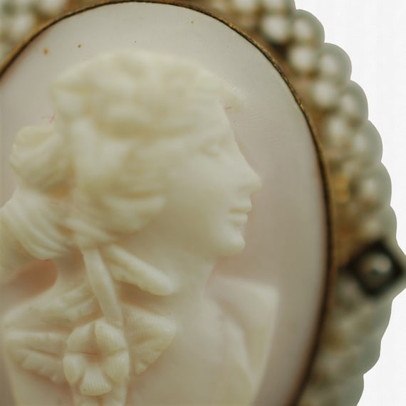 Angel Skin Cameo Brooch with Seed Pearl Accents, … - image 5