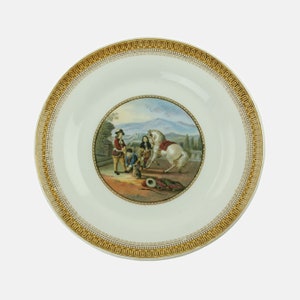 Antique F&R Pratt Transfer Decorated 8.25&quot; Plate &quot;Preparing for the Ride&quot;