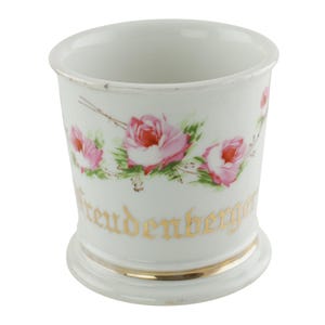 Antique Limoges Personalized Floral Shaving Mug Hand Painted Pink Roses Gold Name G Freudenberger