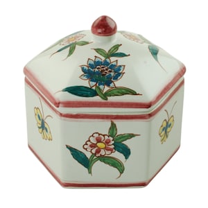 Vintage Hand Painted Ceramic Trinket Box Erica for Zrike Made in Portugal Hexagonal Box