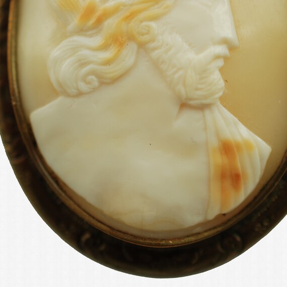 Antique Hand Carved Zeus Shell Cameo Brooch Pin w… - image 5
