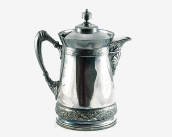 Antique Victorian Meriden Britannia Aesthetic Movement Quadruple Silver Plate Insulated Water Pitcher