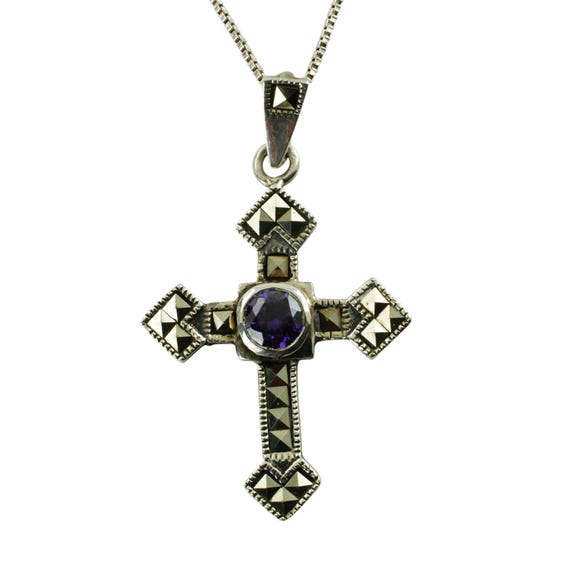 pendentif couleur améthyste, style vintage, chaîne assortie | Kaufen