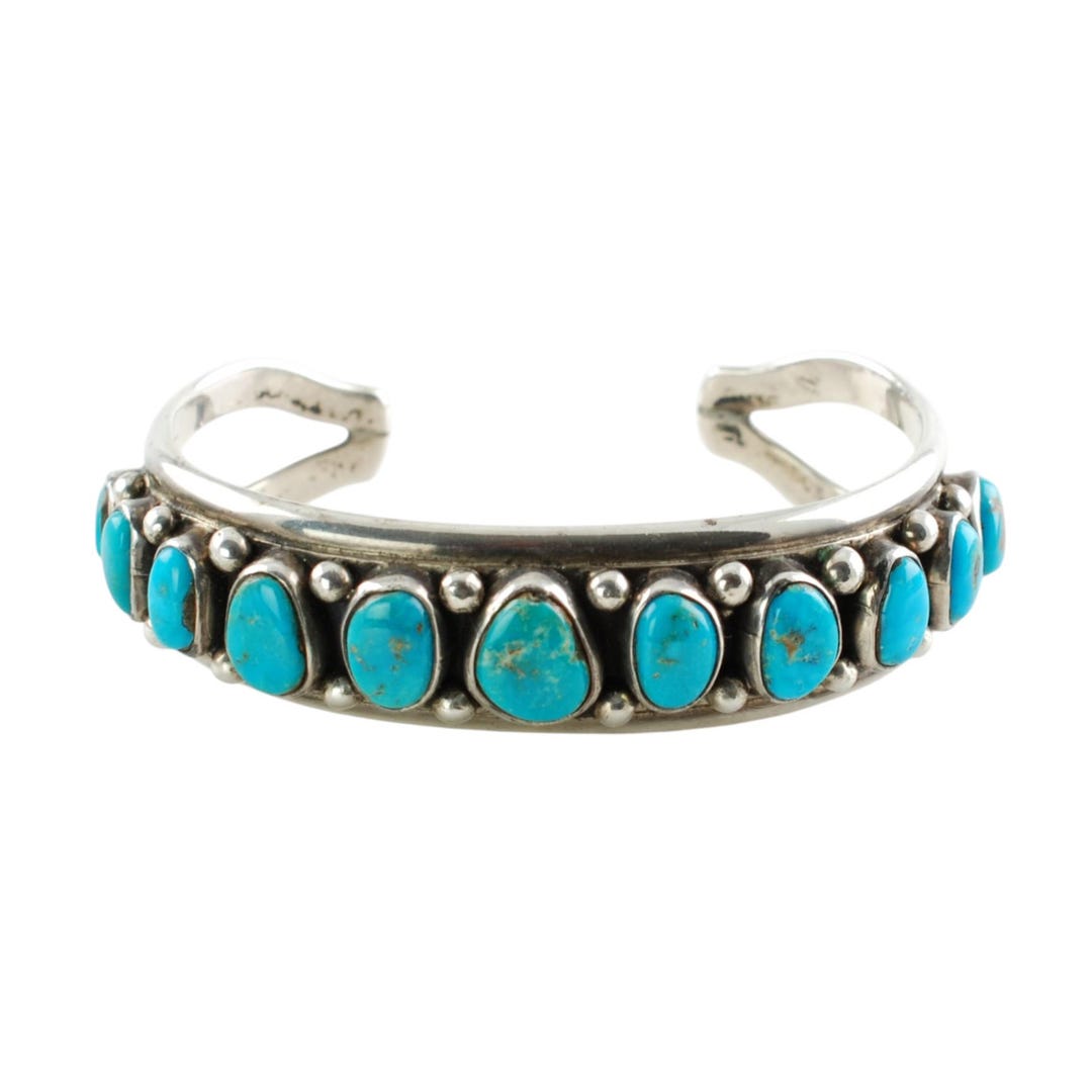 アクセサリー Vintage Navajo Turquoise Silver Bracelet Vintage Signed Navajo Turquoise 11 Stone Sterling Silver