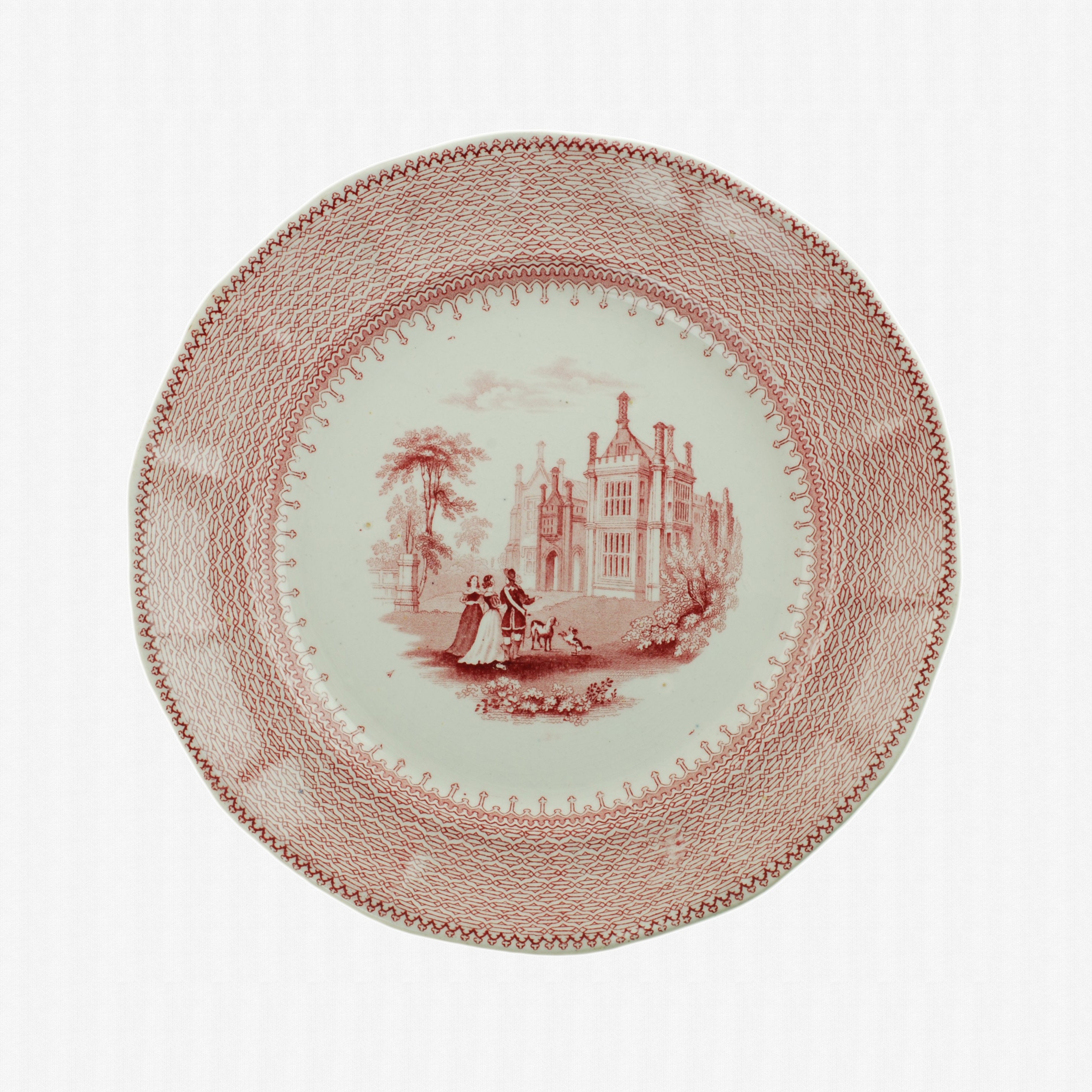 Antique TJ & J Mayer Baronial Halls Transferware Plate, Romantic Staffordshire