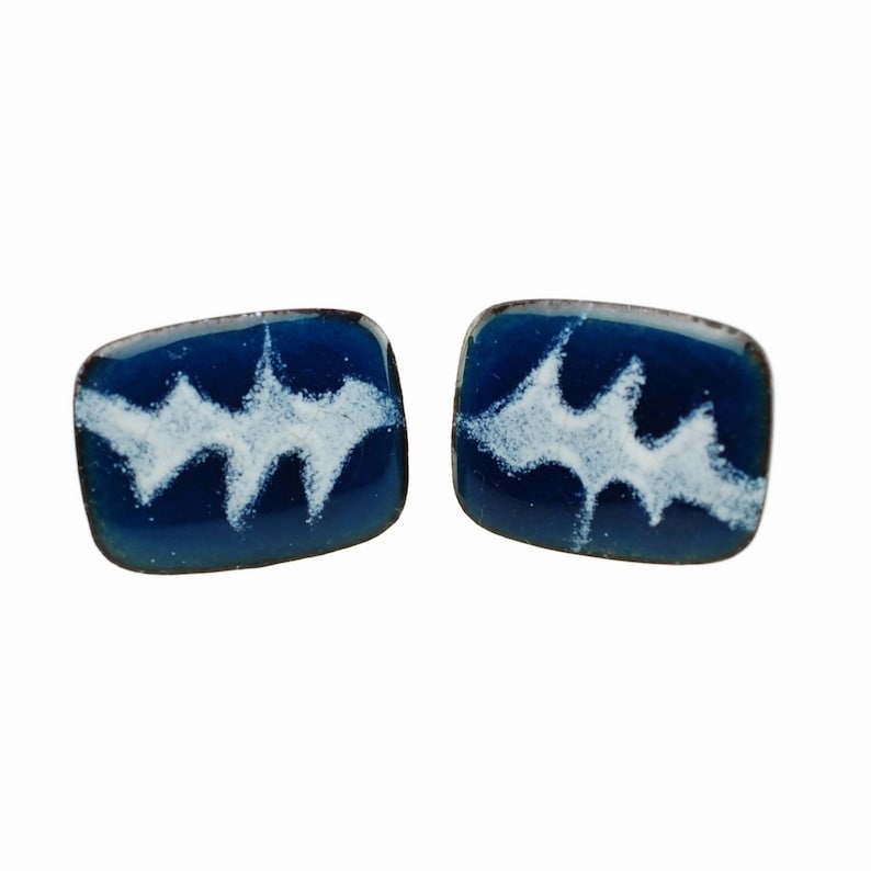 Vintage Mid Century Modern Enamel on Copper Cuff Links Artisan Signed NIK One of A Kind