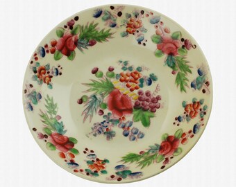 Antique English Rose and Thistle Pattern Transferware Bowl Hand Painted Accents