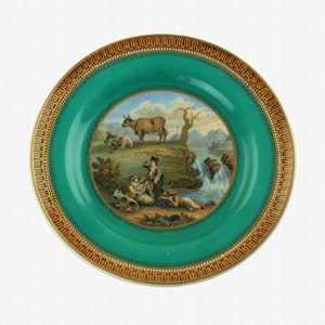 Antique F&R Pratt Green 7.25&quot; Plate &quot;The Waterfall&quot;