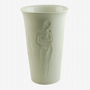 Vintage KPM Berlin Siegmund Schütz Erntebecher Harvest Cup Bisque Porcelain 8.5&quot; Intaglio Low Relief Vase Art Deco Era