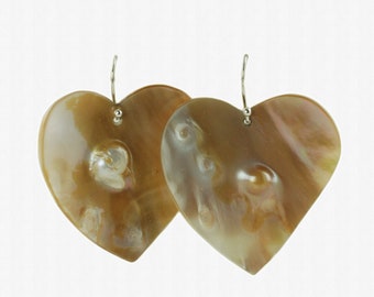 Large Vintage Blister Pearl Heart Shaped Earrings for Pierced Ears with Sterling Silver French Hooks