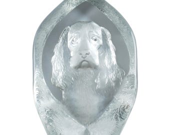 Vintage Mats Jonasson Målerås Swedish Lead Crystal Spaniel Paperweight