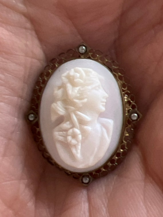 Angel Skin Cameo Brooch with Seed Pearl Accents, … - image 2