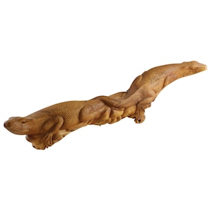 Large Vintage Hand Carved Wood Sculpture Featuring Two Monitor Lizards