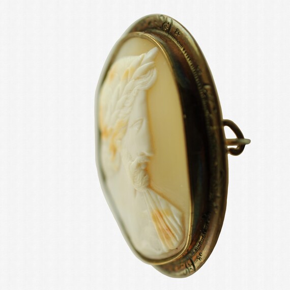 Antique Hand Carved Zeus Shell Cameo Brooch Pin w… - image 8
