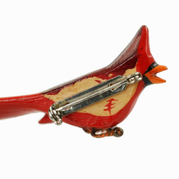 Vintage Wooden Northern Cardinal Brooch Pin Hand … - image 6