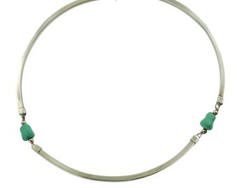 Vintage Sterling Silver Segmented Collar Choker Necklace with Tumbled Turquoise Nuggets