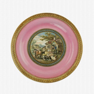 Antique F&R Pratt Pink Plate &quot;The Red Bull Inn&quot;, 123 Border, 8.625&quot; Plate