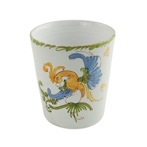 Vintage Mathieu J. Moustiers Faience Hand Painted Cup, Polychrome Bird and Flowers Motif