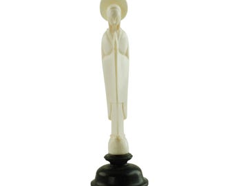 Antique Diminutive Madonna Figurine on Turned Wood Base