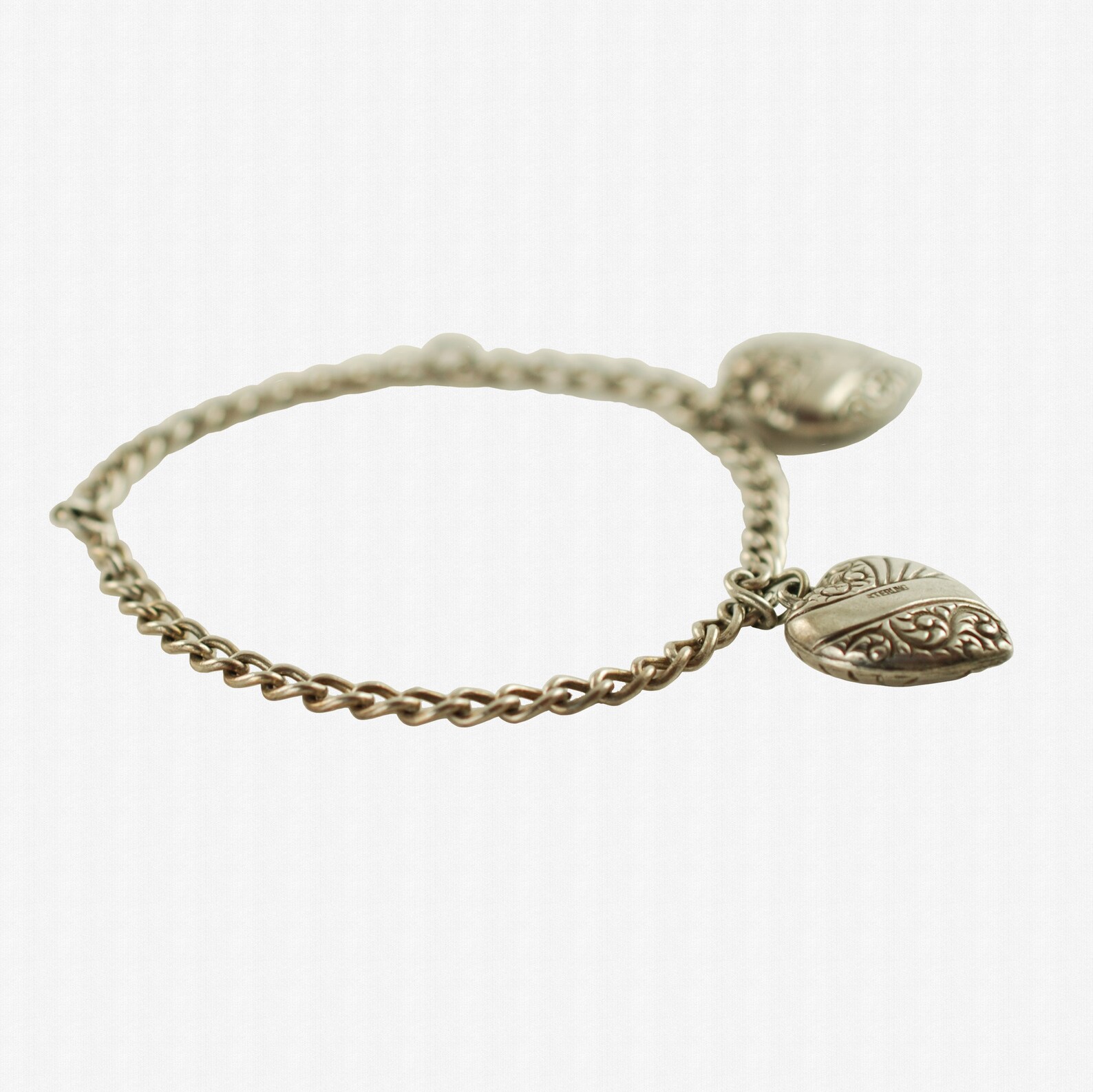 Vintage Sterling Silver Link Charm Bracelet With Two Puffy Etsy