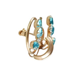 Vintage Unsigned Phyllis Demi Parure Teal and Clear Rhinestone Brooch and Screwback Earring Set, Something Blue Wedding Jewelry image 3