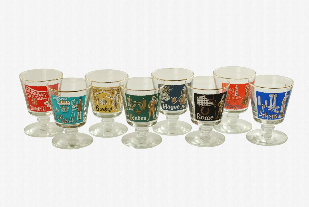 Vintage Libbey International Set Continental Goblet Stemmed Glasses, 22K Rims, Set of 8, MCM