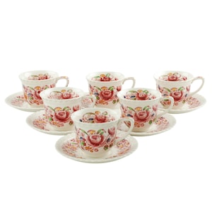 Vintage Margaret Rose Johnson Brothers Windsor Ware demitasse kop en schotel set met handgeschilderde accenten 12 stuks
