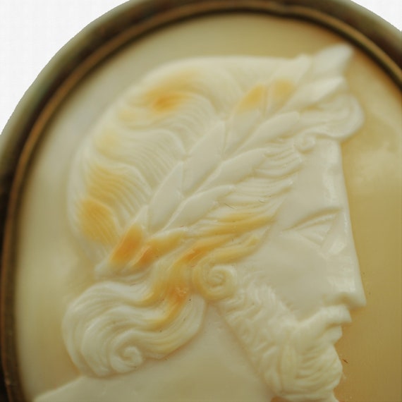 Antique Hand Carved Zeus Shell Cameo Brooch Pin w… - image 4