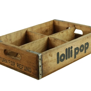 Vintage lolli pop Wooden Beverage Crate with Metal Reinforced Corners, Four Rectangular Compartments
