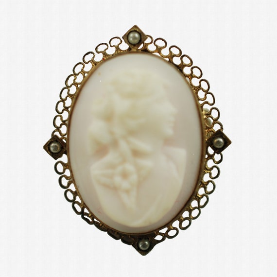 Angel Skin Cameo Brooch with Seed Pearl Accents, … - image 4