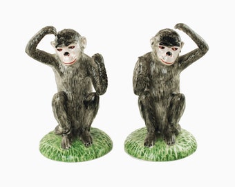 Vintage Italian Hand Painted Ceramic Monkeys Matched Pair