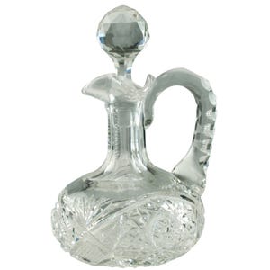 Antique ABP Cut Glass Cruet with Trefoil Mouth, Numbered Stopper with Faceted Finial
