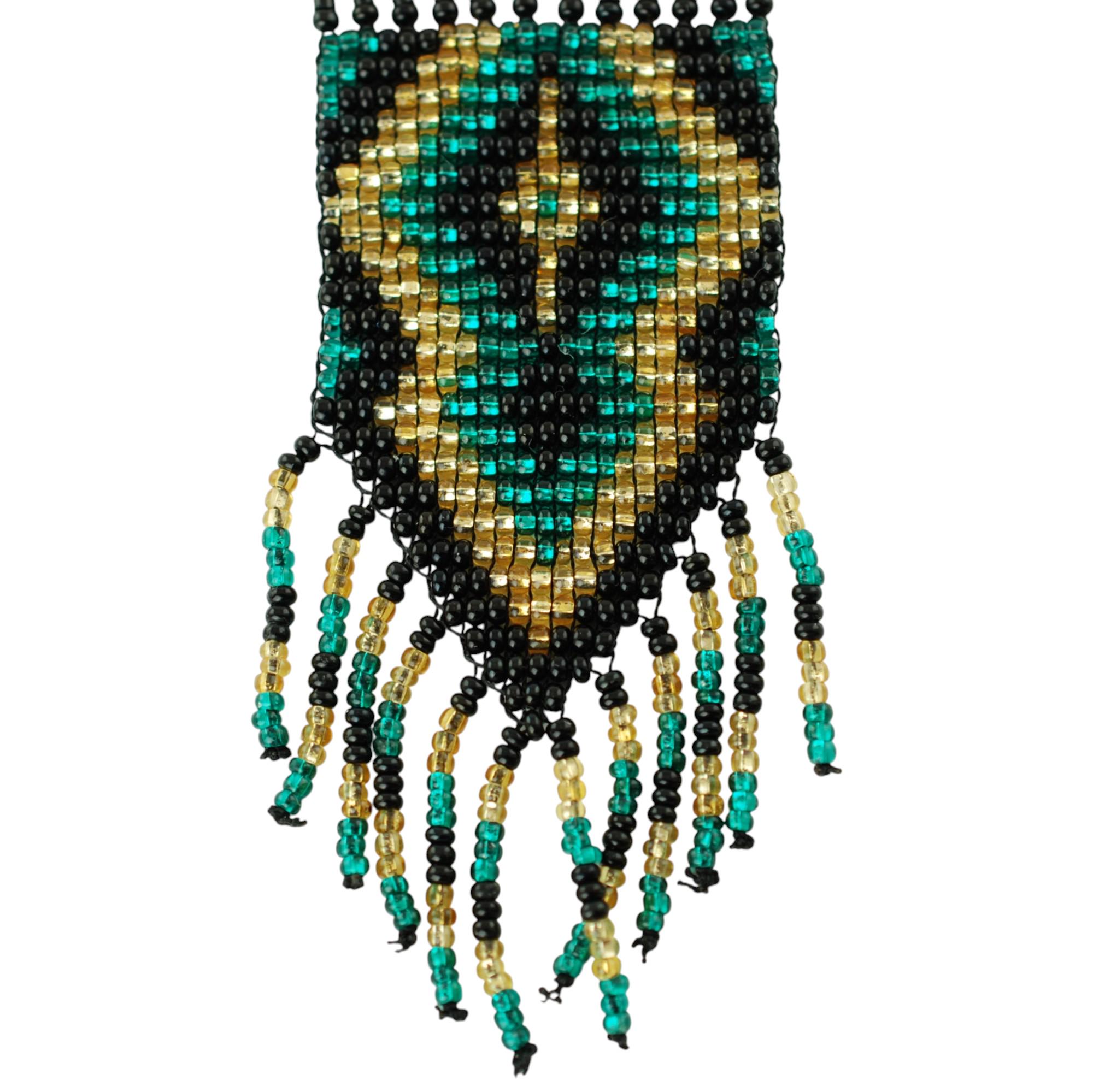 Collier Perles Noires Et Verre Vert Sapin – Vintage, Classique, Occasion