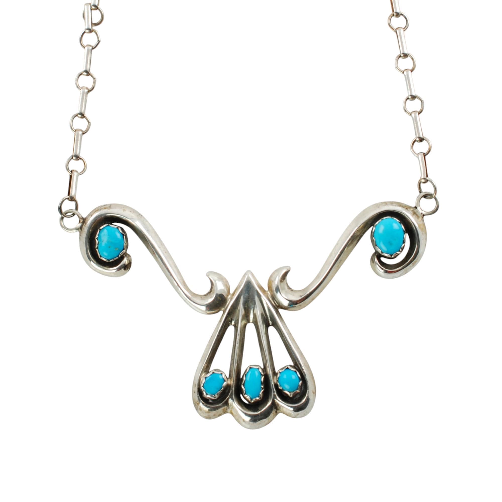 Vintage Sterling Silver Turquoise Necklace by M Ashley, Artist Signed
