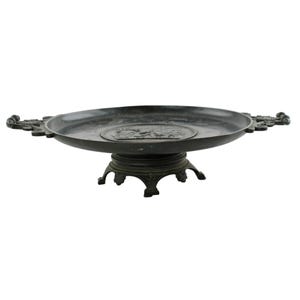 Antique Continental 19th Century Neoclassical Tazza Bronze Relief Plaque VIRGILIVS APVD MECENATEM Palmette Handles and Pinecone Finials image 8