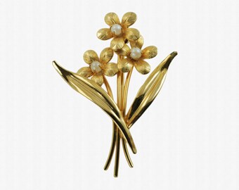 Vintage Charles Reis 12K Gold Filled Pearl Bouquet Brooch Pin, CR Co 12K Gold Filled