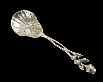 Vintage Gewe Malmo Sweden Silver Rose Motif Handle Coffee Spoon with Shell Form Bowl No Monogram