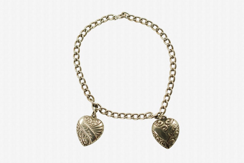 Vintage Sterling Silver Link Charm Bracelet With Two Puffy Etsy