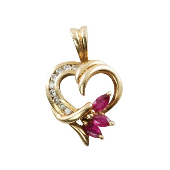 ヴィンテージ 14K ルビー＆ダイヤモンド ハートペンダント - Etsy 日本