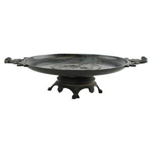 Antique Continental 19th Century Neoclassical Tazza Bronze Relief Plaque VIRGILIVS APVD MECENATEM Palmette Handles and Pinecone Finials image 6