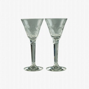 Vintage Cut Crystal Cordial Glasses with Paneled Stems Set of 2