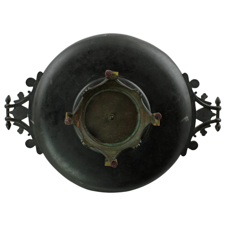 Antique Continental 19th Century Neoclassical Tazza Bronze Relief Plaque VIRGILIVS APVD MECENATEM Palmette Handles and Pinecone Finials image 10