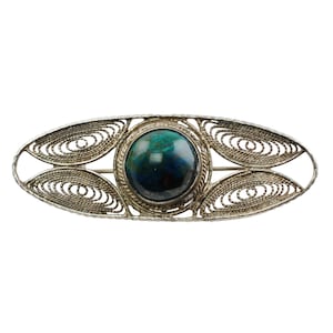 Vintage Spun Silver Filigree Eilat Stone Brooch Pin, Israel 925, King Solomon Stone Brooch Pin