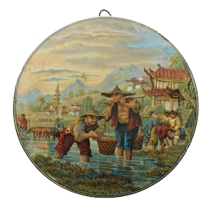 Antique F&R Pratt "Transplanting Rice" Transfer Decorated Pot Lid