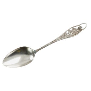 Antique Joseph Mayer Sterling Silver Collectible Spoon La Placita Mission La Iglesia de Nuestra Senora Reina de Los Angeles 1822