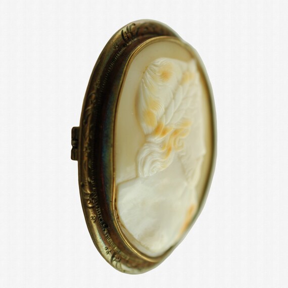 Antique Hand Carved Zeus Shell Cameo Brooch Pin w… - image 6