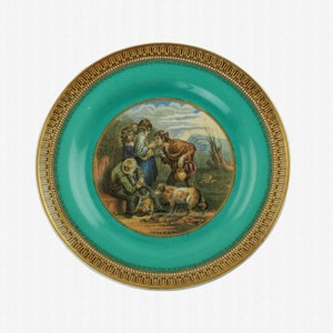 Antique F&R Pratt &quot;Lend A Bite&quot; Green 7.25&quot; Plate