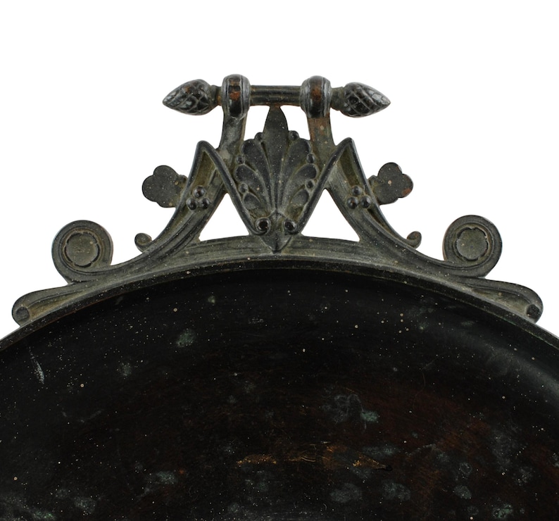 Antique Continental 19th Century Neoclassical Tazza Bronze Relief Plaque VIRGILIVS APVD MECENATEM Palmette Handles and Pinecone Finials image 4